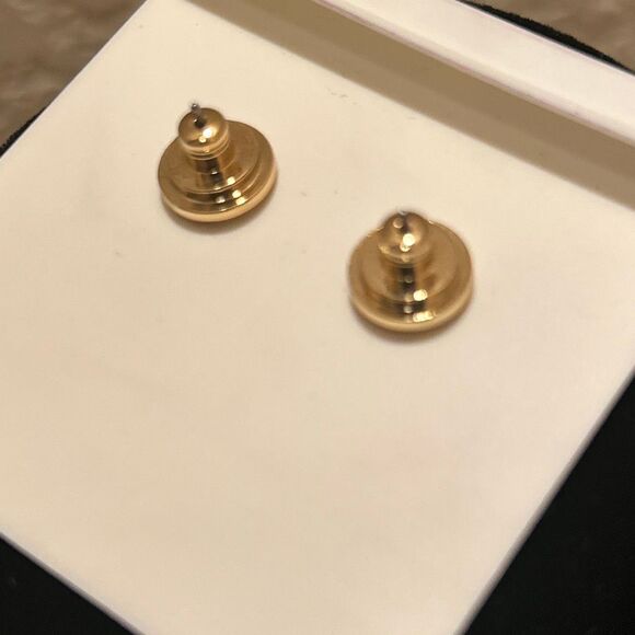 Tory Burch Gold Tone Signature Stud Earrings Red Enamel Double T Logo NEW - Picture 3 of 5